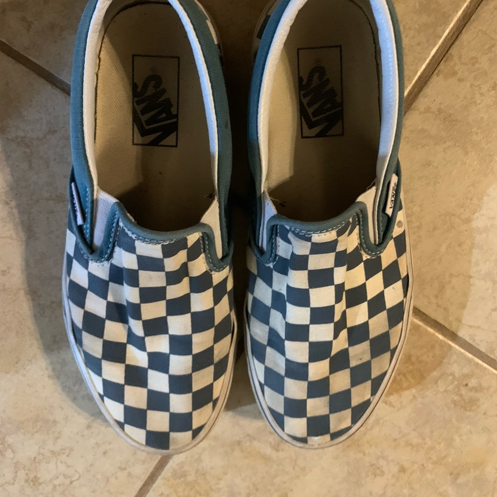 Teal 7.5 checkered vans